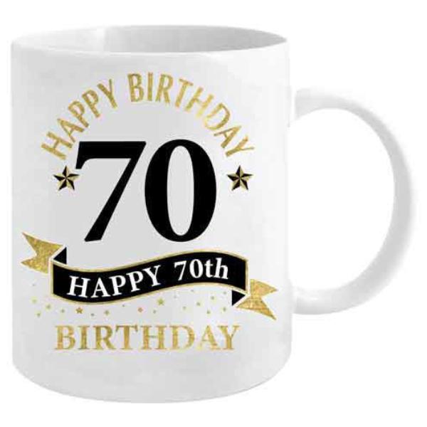 White And Gold Happy Birthday 70th Mug - 360ml