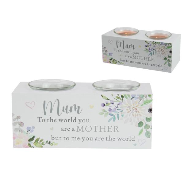 Floral Mum Twin Tealight Holder - 17cm