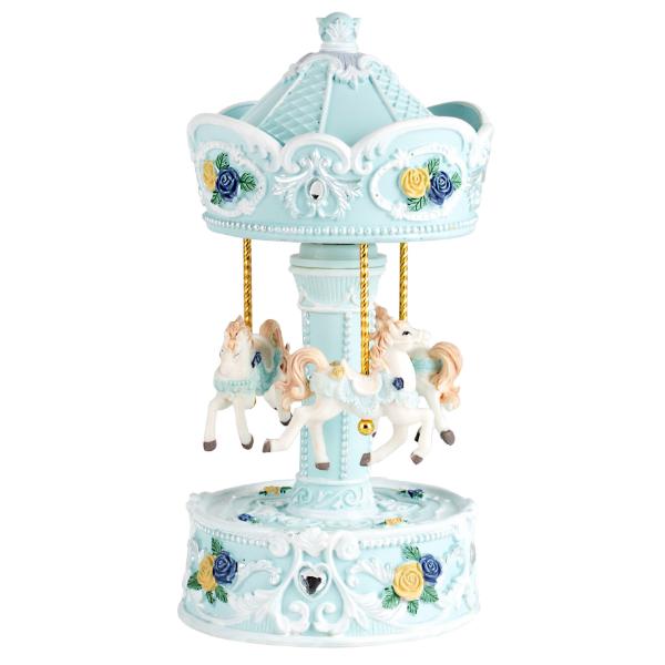 Blue Spinning Horse Carousel With Music - 19cm