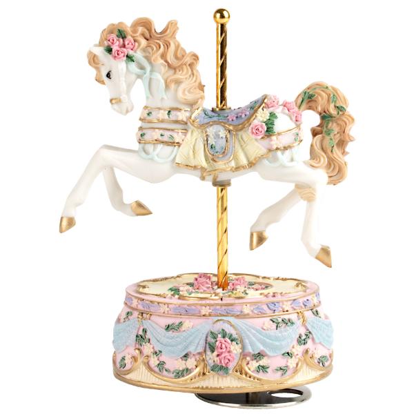 White Spinning Horse With Music - 18cm