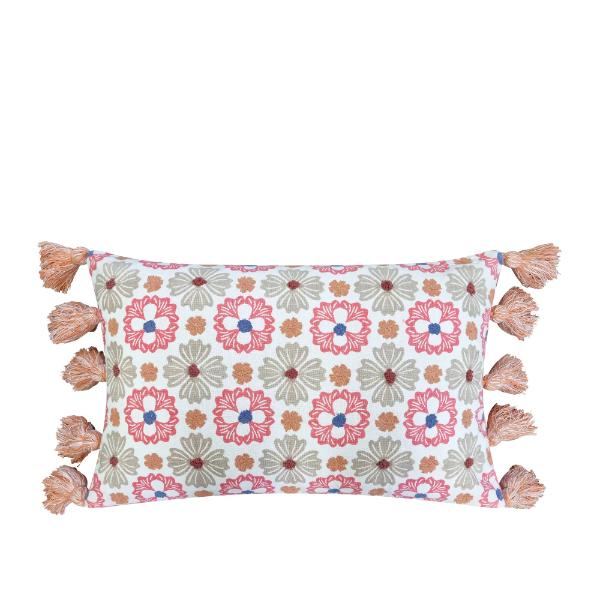 White Multi & Bubblegum Zoe Cushion - 35cm x 55cm