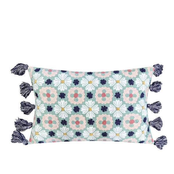 White Multi & Peppermint Zoe Cushion - 35cm x 55cm