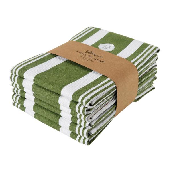 6 Pack Olive Eleanor Tea Towel - 50cm x 70cm