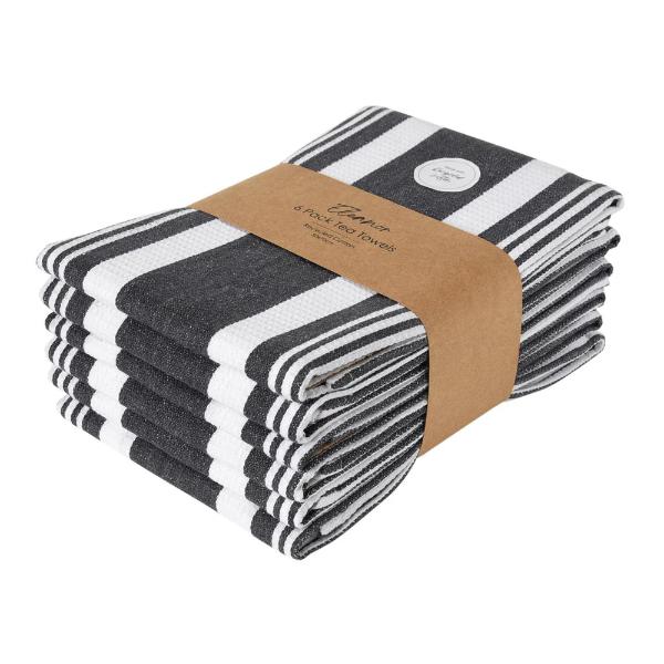 6 Pack Grey Eleanor Tea Towel - 50cm x 70cm