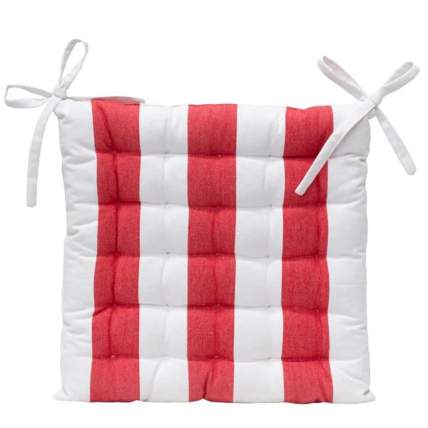 Red Outdoor Stripe Chair Pad - 40cm x 40cm