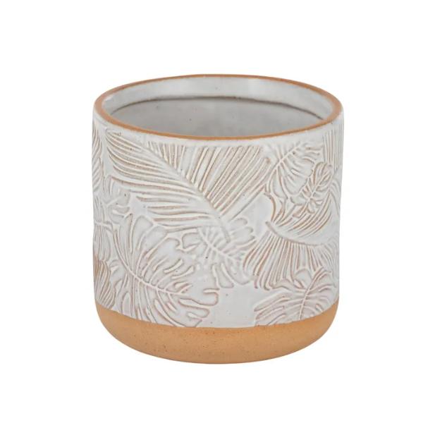 Natural Sand Ceramic Contour Pot - 12cm x 11.5cm