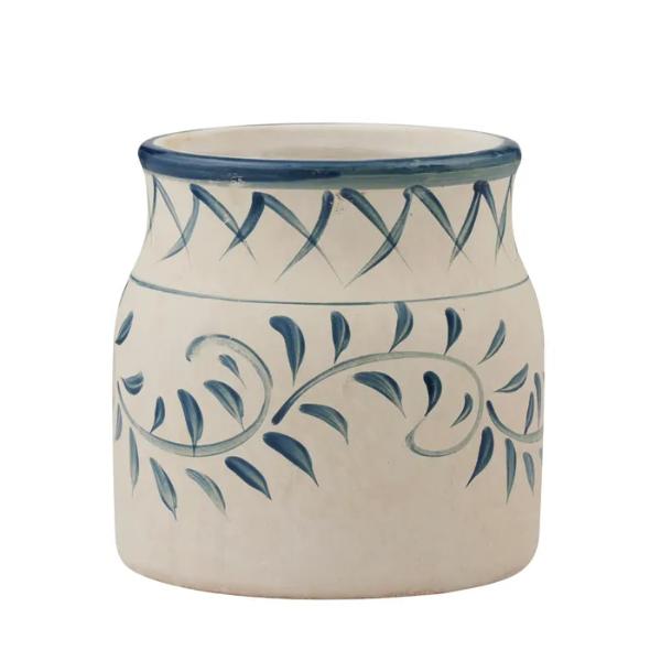 Omeo Ivory & Steel Ceramic Pot - 18cm x 17.5cm
