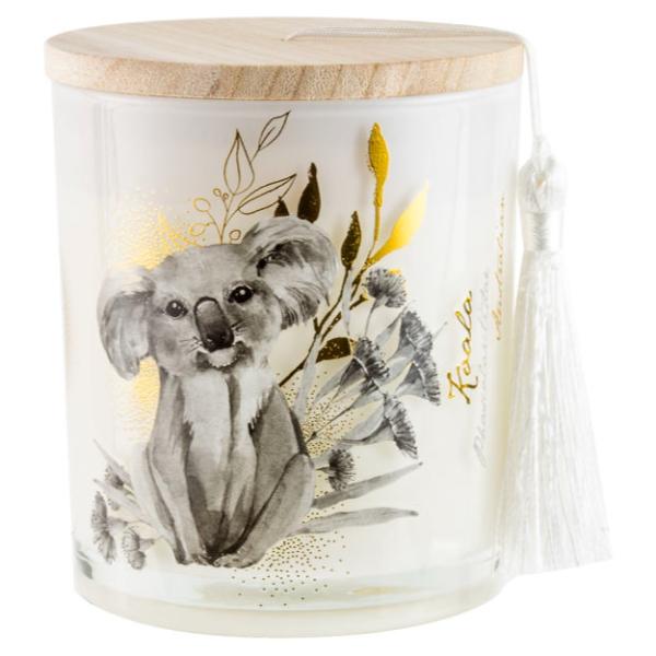 Australiana Koala Candle With Wood Lid And Tassel - 10cm x 13cm