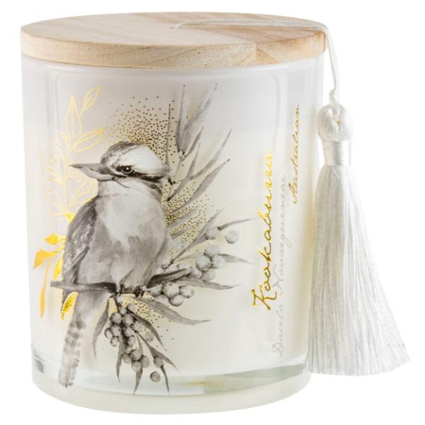 Australiana Kookaburra Candle With Wood Lid And Tassel - 10cm x 13cm
