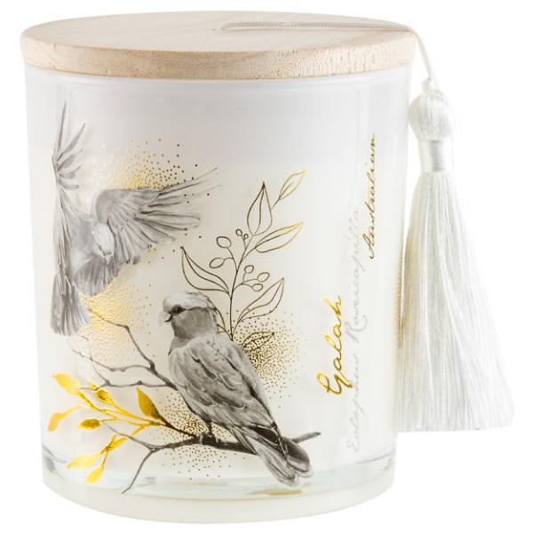 Australiana Galah Candle With Wood Lid And Tassel - 10cm x 13cm