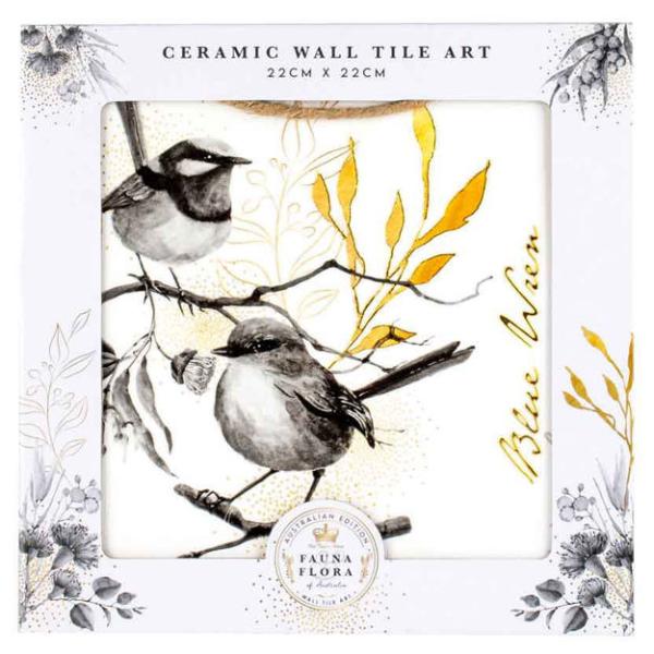 Australian Blue Wren Tile Wall Art - 22cm x 22cm