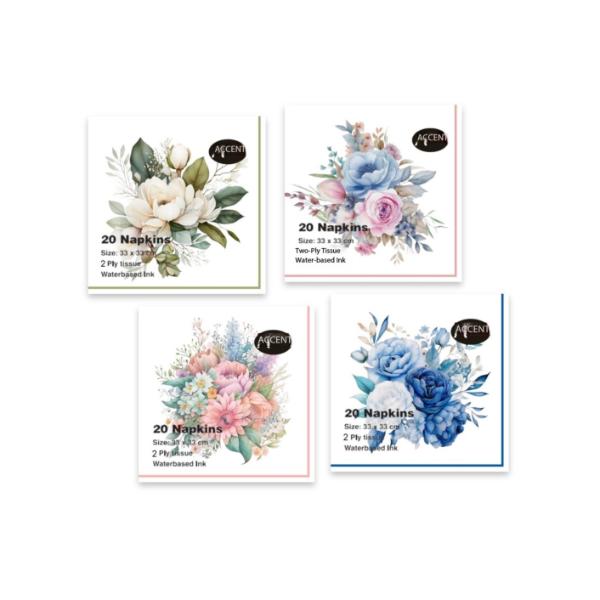 20 Pack Flower Bouque 2Ply Napkins - 33cm x 33cm
