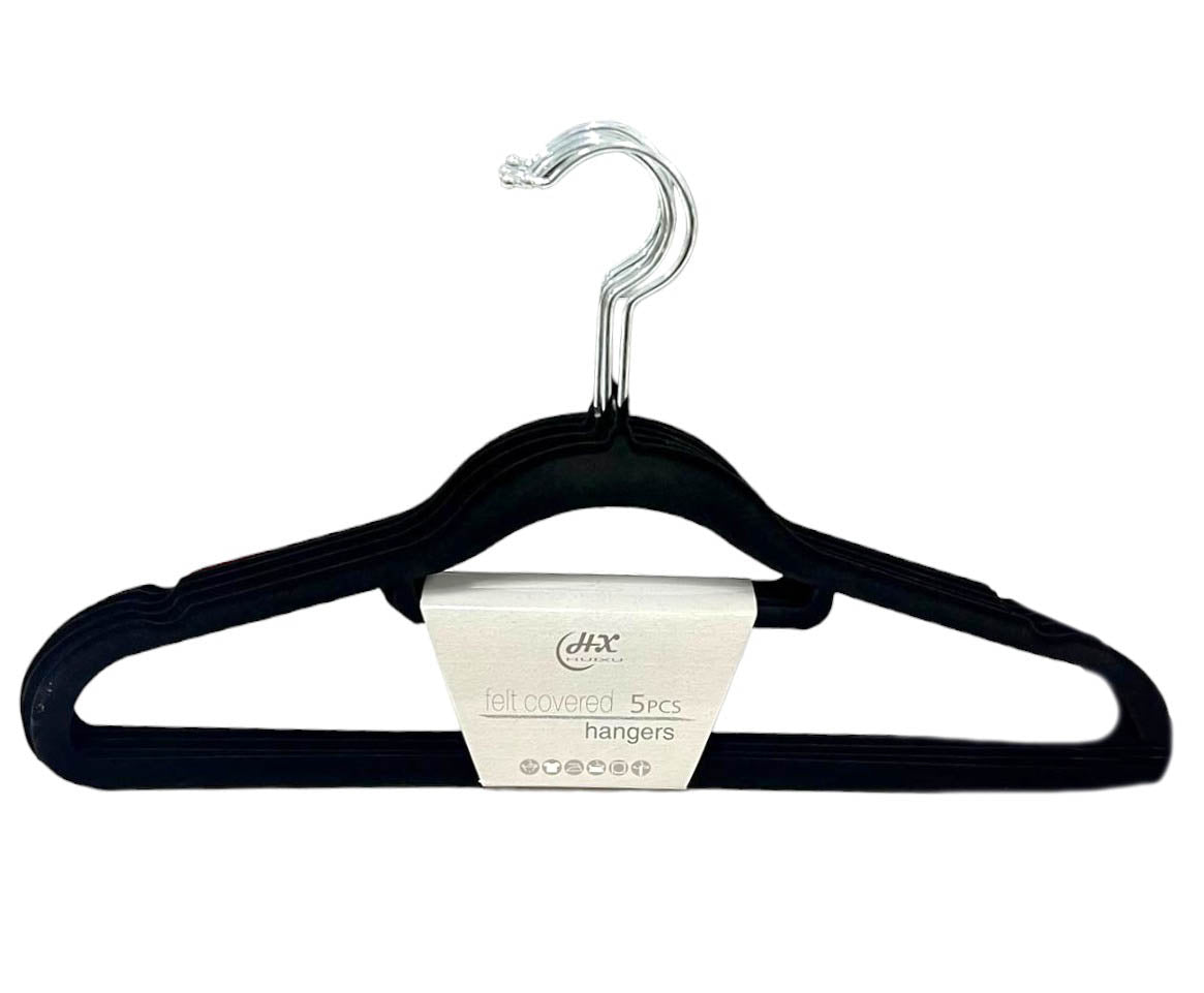 5 Pack Black Velvet Clothes Hanger