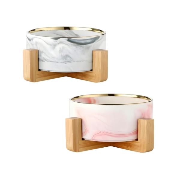 Marble Ceramic Pet Bowl With Stand - 20cm x 9cm