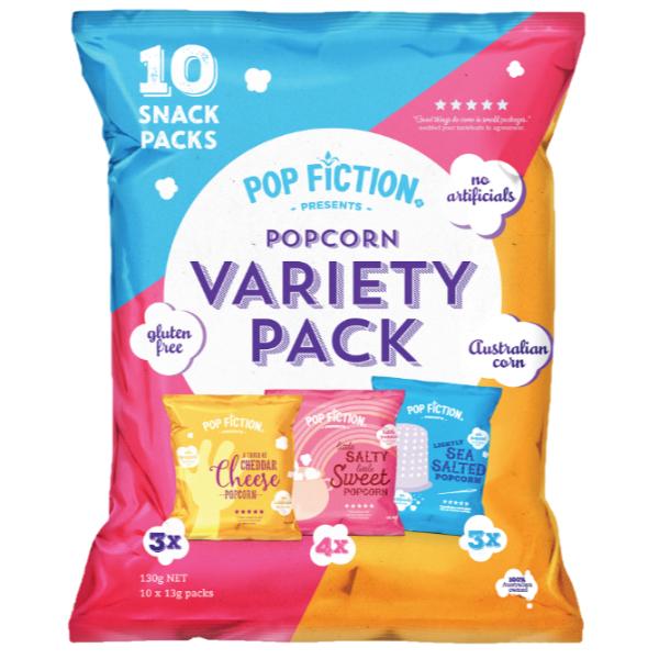 10 Pack Pop Fiction Variety Pack Popcorn - 130g