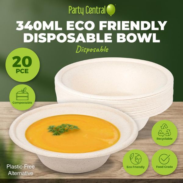 20 Pack Eco Friendly Wheat Straw Snack Bowls - 340ml