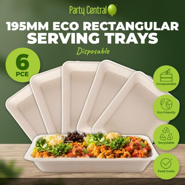 6 Pack Eco Friendly Wheat Straw Serving Trays - 350ml