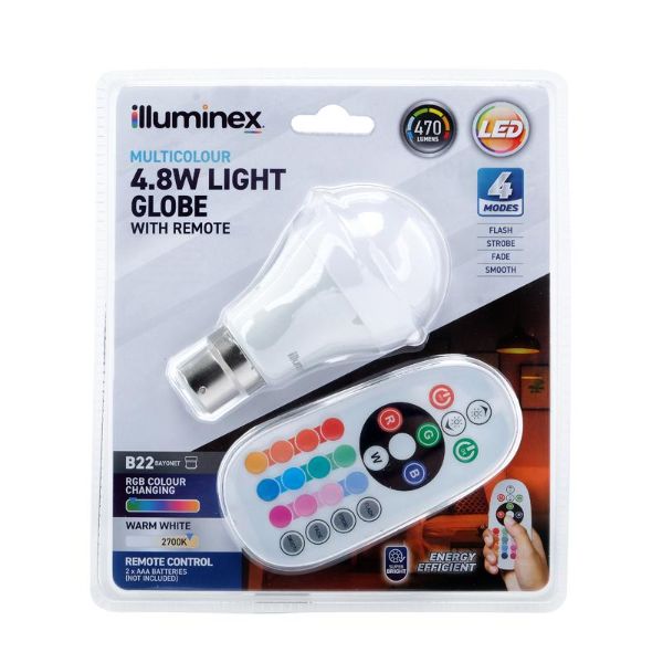 Illuminex Multicolour Light Bulb Globe With Remote - 4.8w