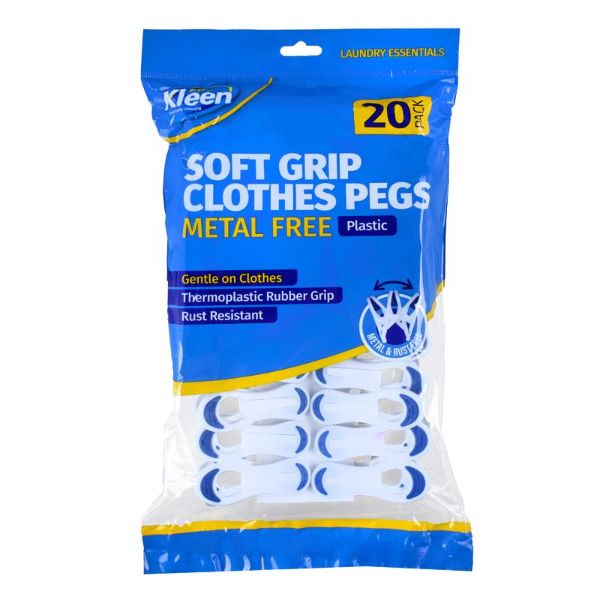 20 Pack White Metal Free Plastic Pegs