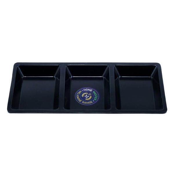 Melamine Black Rectangular 3 Section Divider Platter Tray - 2.5cm