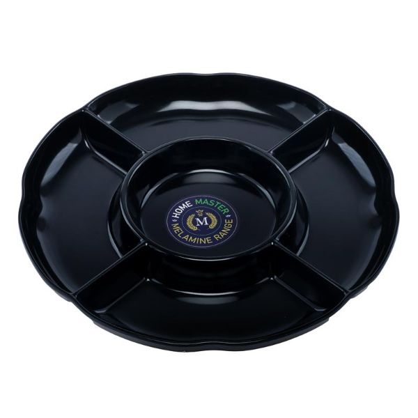 Melamine Round Black 5 Sections Divider Platter Tray - 28cm x 3cm