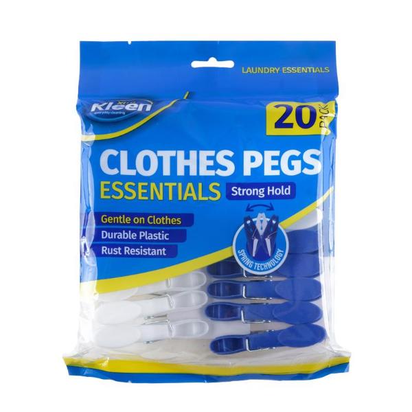 20 Pack White & Blue Plastic Pegs