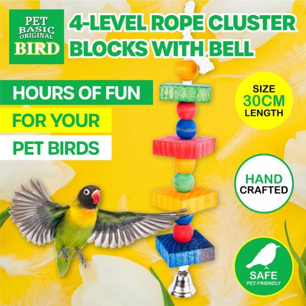 Bird Toy 4 Level Cluster Blocks With Bell 30cm