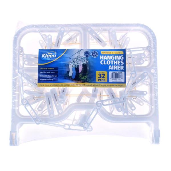 White Plastic Hanging Clothes Airer With 32 Pegs