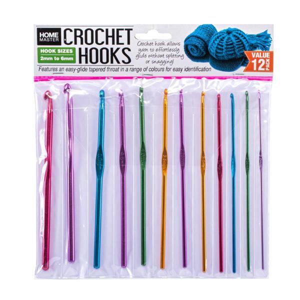 12 Pack Assorted Crochet Hooks - 0.2cm x 0.6cm