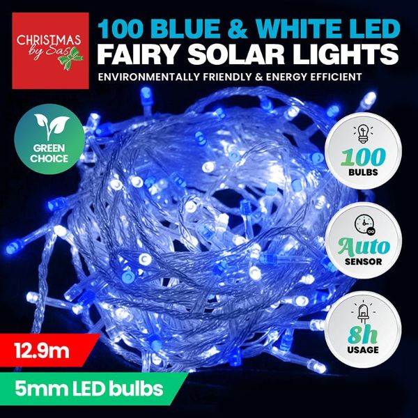 White & Blue Led Solar Fairy Light - 12.9m