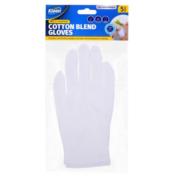 5 Pack Multipurpose Cotton Blend Gloves - Small - Medium