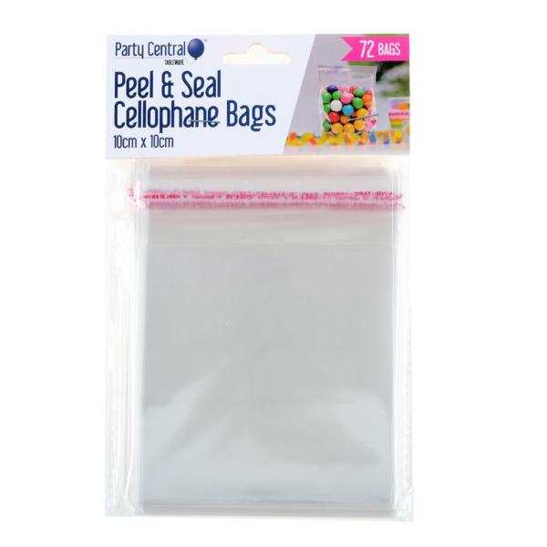 72 Pack Premium Peel & Seal Cellophane Bags - 10cm x 10cm