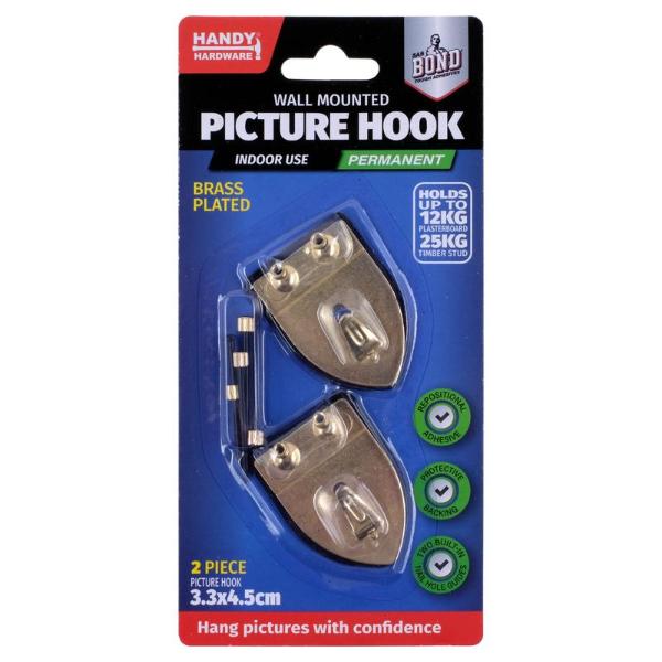 2 Pack Brass Plated Wall Mounted Hook Picture