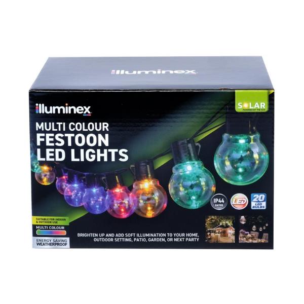 20 Pack Multi Coloured Iluminex Solar Festoon Lights