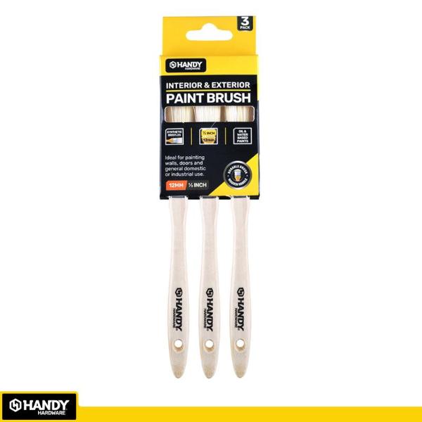 3 Pack Paint Brush With Wooden Handle - 1.2cm