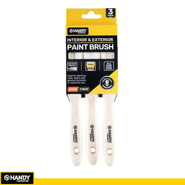 3 Pack Paint Brush With Wooden Handle - 2.5cm
