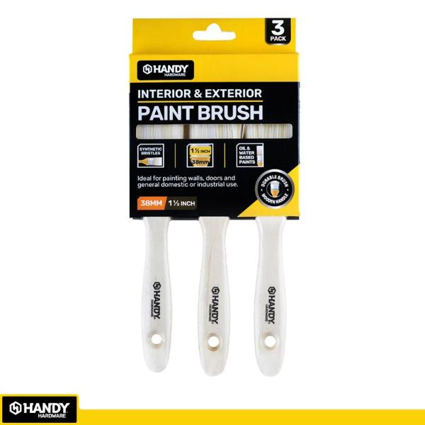 3 Pack Paint Brush With Wooden Handle - 3.8cm