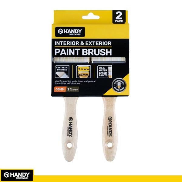 2 Pack Paint Brush With Wooden Handle - 6.3cm
