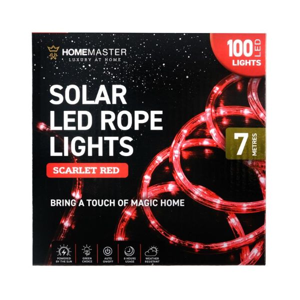 Scarlet Red Led Solar Rope Light - 700cm