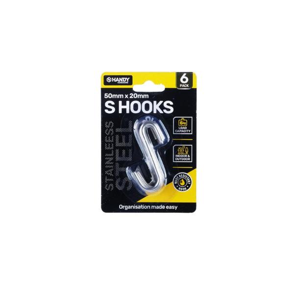 6 Pack Stainless Steel S Hook - 2cm x 0.3cm
