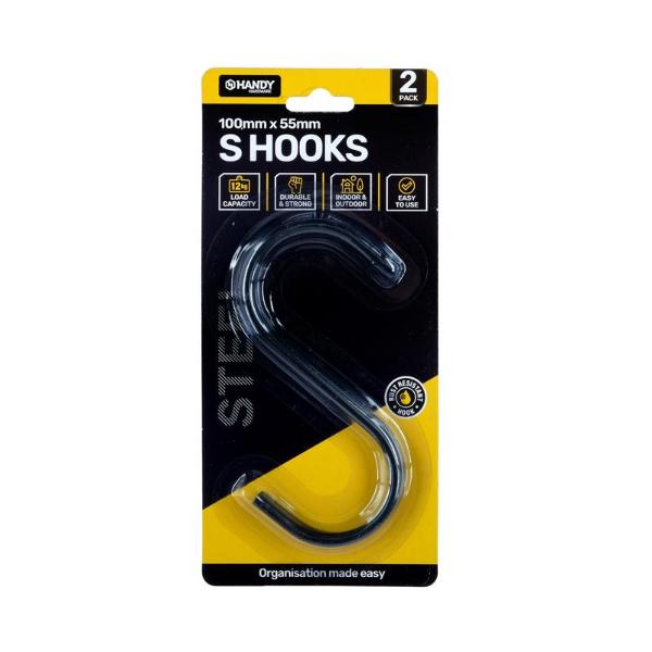 2 Pack Black Steel S Hook - 10cm x 5.5cm x 0.35cm