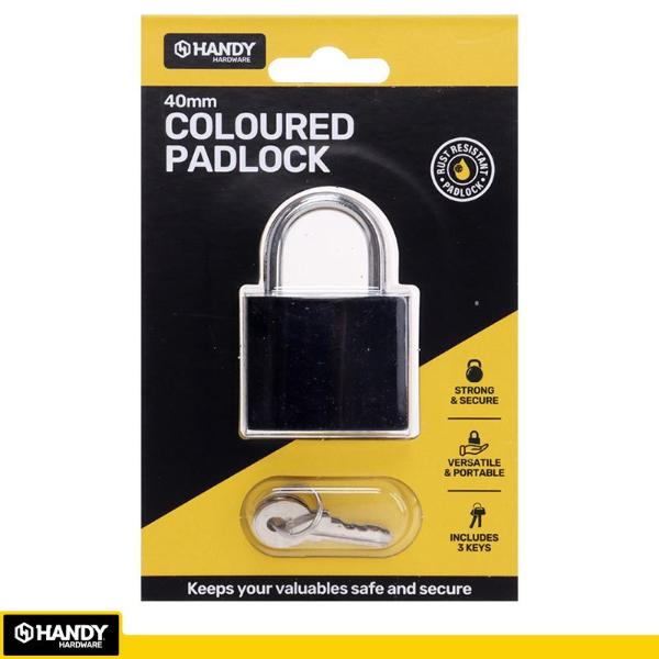 Black Or Silver Padlock Including 3 Keys - 4cm