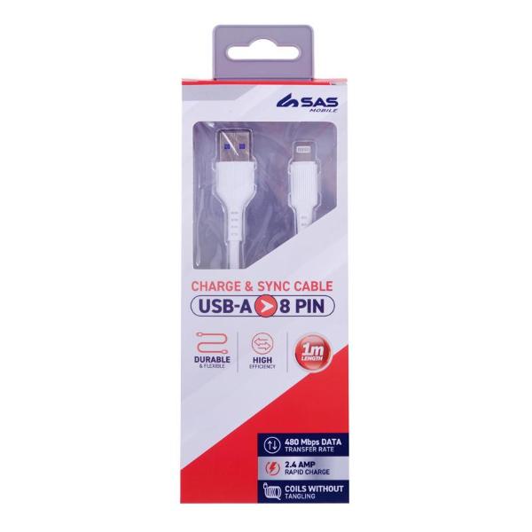 White Charge & Sync USB A To 8 Pin PVC Cable - 100cm
