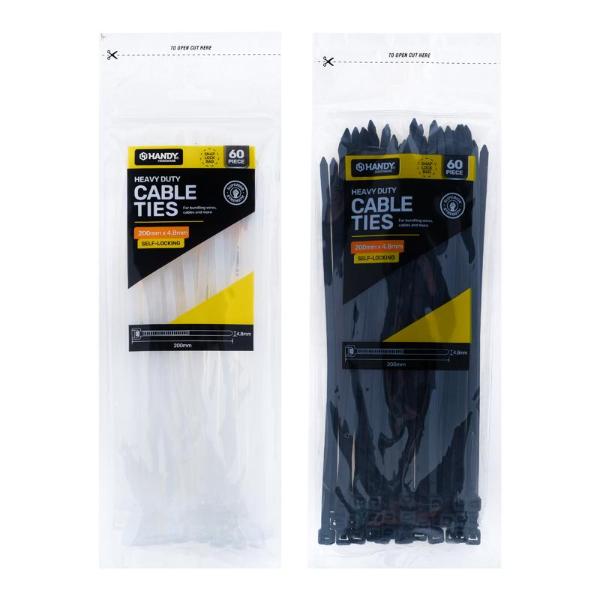 60 Pack Assorted Cable Ties - 20cm x 0.48cm
