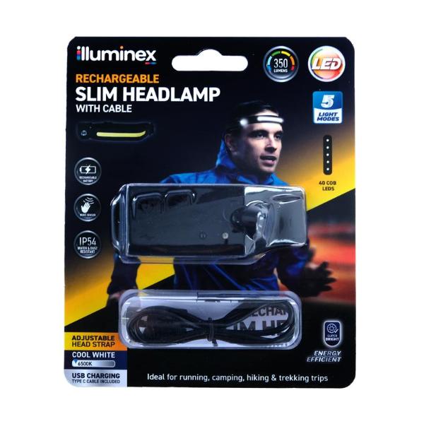 Iluminex COB LED Rechargeable 250 Lumens Slim Headlamp With Cable