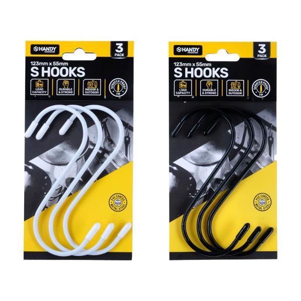 3 Pack PVC Coated S Hook With Scratch Proof Tip Protectors - 12.3cm x 5.5cm