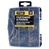 Load image into Gallery viewer, 70 Pack Brass Plated Assorted Fasteners &amp; Fixings Screw Hooks In Storage Case
