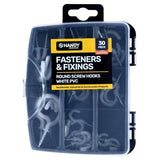 Load image into Gallery viewer, 30 Pack White PVC Assorted Fasteners & Fixings Screw Hooks In Storage Case