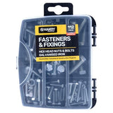Load image into Gallery viewer, 112 Pack Galvanised Iron Assorted Fasteners &amp; Fixings Hex Head Nuts &amp; Bolts In Storage Case
