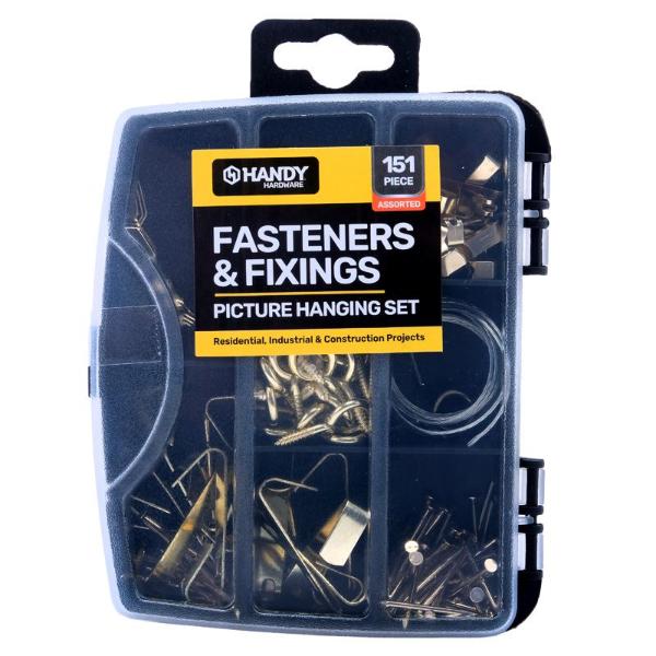 151 Pack Fasteners & Fixings Picture Hanging Set In Storage Case